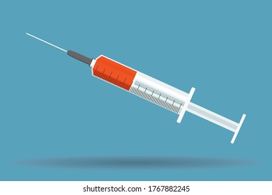 Medical syringe on blue background. Vector illustration.