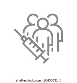Medical syringe and people line icon. Vaccination of the population, make an injection, health, immunization symbol