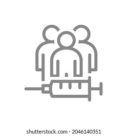 Medical syringe and people line icon. Vaccination of the population, collective immunity, immunization symbol