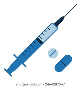 Medical syringe and pills, pharmacy and healthcare icon