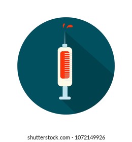 Medical syringe with red fluid inside. Flat pattern vector illustration. 