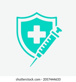 Medical Syringe Shield Protection Flat Color Vector Icon