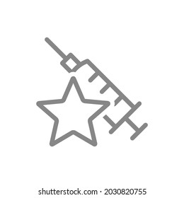 Medical syringe with star line icon. Vaccination, immunization, vaccine evaluation