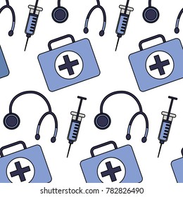 medical syringe stethoscope and kit first aid seamless pattern