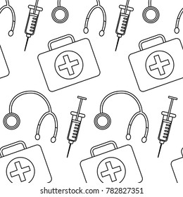 medical syringe stethoscope and kit first aid seamless pattern
