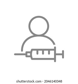 Medical syringe and user line icon. Medical staff, injection, vaccination of the population, immunization symbol