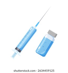Seringa médica e frasco de vacina em vetor isolado em fundo branco.