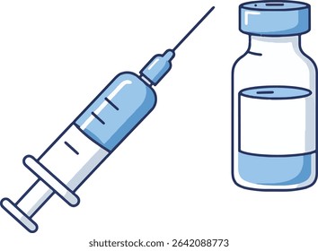 Medical Syringe and Vaccine Vial Healthcare and Immunization Illustration