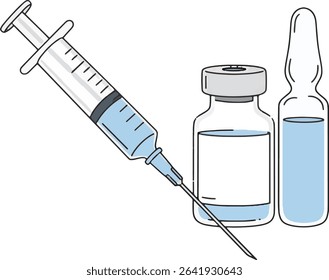 Medical Syringe and Vaccine Vials Illustration of Vaccination Tools