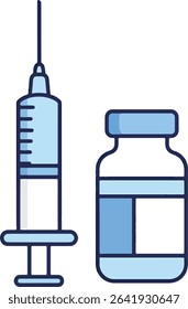 Medical Syringe and Vaccine Vials Illustration of Vaccination Tools