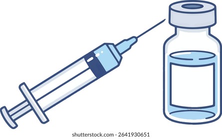 Medical Syringe and Vaccine Vials Illustration of Vaccination Tools