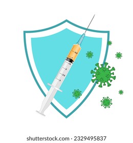 Medical syringe with vaccine. Virus vaccination concept