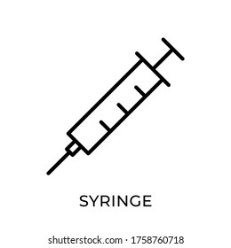  Diseño plano del icono vectorial de la jeringa médica aislado en el fondo blanco.