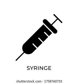 Diseño plano del icono vectorial de la jeringa médica aislado en el fondo blanco.