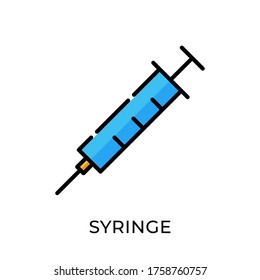 Diseño plano del icono vectorial de la jeringa médica aislado en el fondo blanco.