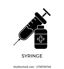 Diseño plano del icono vectorial de la jeringa médica aislado en el fondo blanco.