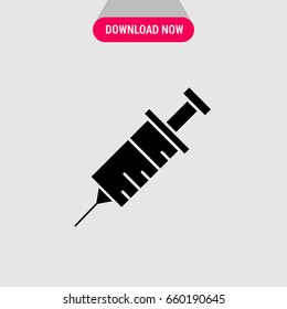  Medical syringe vector icon,  Injector tool. Simple, modern flat vector illustration for mobile app, website or desktop app  