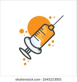 Ilustração médica do vetor da seringa. A seringa é preenchida com uma solução da vacina. Ilustração vetorial de seringa médica com agulha