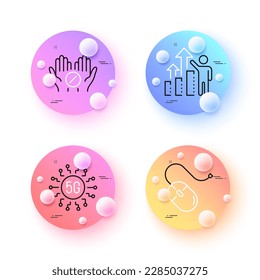 Medical tablet, 5g technology and Employee results minimal line icons. 3d spheres or balls buttons. Computer mouse icons. For web, application, printing. Vector