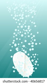 Medical tablet and air bubbles in clean water.