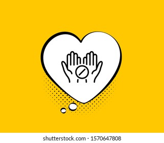 Medical tablet line icon. Comic speech bubble. Medicine drugs sign. Pharmacy medication symbol. Yellow background with chat bubble. Medical tablet icon. Colorful banner. Vector