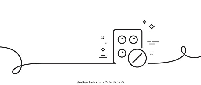 Medical tablet line icon. Continuous one line with curl. Medicine drugs sign. Pharmacy medication symbol. Medical tablet single outline ribbon. Loop curve pattern. Vector