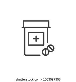 Medical tablets bottle outline icon. linear style sign for mobile concept and web design. Medicine drugs simple line vector icon. Symbol, logo illustration. Pixel perfect vector graphics