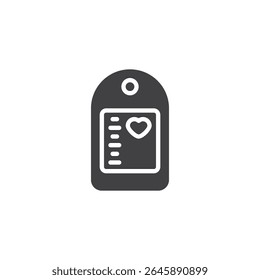 Icono de glifo sólido de identificación de etiqueta médica. Un ícono de Vector que muestra una etiqueta de identificación con una cruz. símbolo de glifo y letrero utilizado en la Identificación hospitalaria y el seguimiento de la atención de urgencia.
