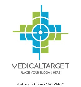 Medical target vector logo template. This design use green and blue color. Suitable for health business.