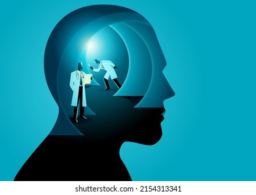 Medical team diagnose complicated layers of human brain, mental health care treatment, psychiatry and psychology therapy concept