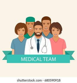 Medical Team, Doctor Nurse And Surgeon Staff, Hospital Health  Profession People Group, Vector Flat Illustration