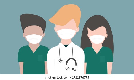 Medical team doctors with medical masks vector illustration
