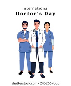 Medical team of doctors and nurses of different nationalities. Treatment. Medical staff. International Doctor's Day. Characters in flat style.Care and treatment. Hospital and illness. People and man.
