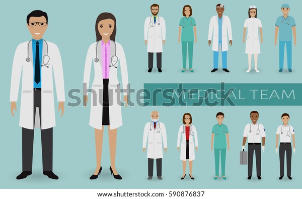 Medical Team Doctors Nurses Standing Together Stock Vector