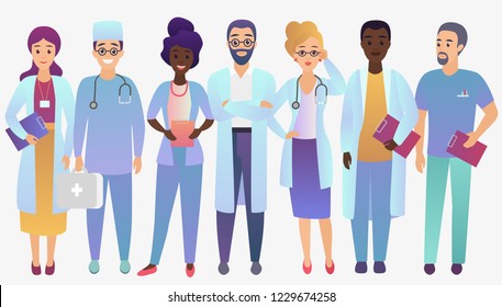 Medical team doctors in trendy fradient color style isolated.