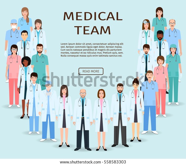 Medical Team Group Doctors Nurses Standing Stock Vector Royalty