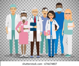 Medical team. Group of hospital workers vector illustration isolated on transparent background
