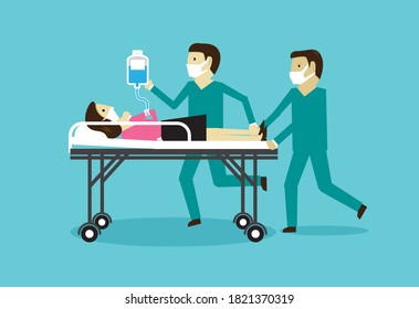 Medical team helping patient. Vector design