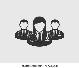 Medical Team Icon. Male And Female Doctor Symbols On Gray Background.