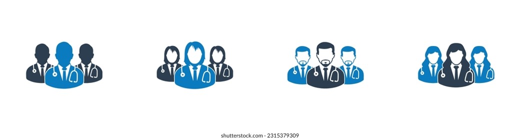 Medical Team Icon Set. Collection of Male, Female, Doctor, Nurse, Physician and More Icons. Editable Flat Vector Illustration.