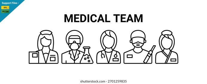 Symbol für medizinisches Team Einfaches lineares Icon für eine Gruppe von Ärzten. Vektorgrafik