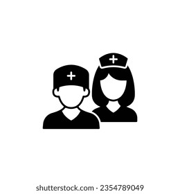 Medizinisches Team-Symbol. Einfach solider Stil. Krankenpflege, männlich, weiblich, Mann, Frau, Arzt, Gesundheit, Medizin, Krankenhaus Konzept. Schwarze Silhouette, Glyph-Symbol. Vektorgrafik einzeln auf weißem Hintergrund. EPS.