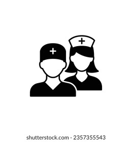 Medical team icon. Simple solid style. Nurse, male, female, man, woman, medic, doctor, health, medicine, hospital concept. Black silhouette, glyph symbol. Vector isolated on white background. EPS.