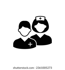 Medical team icon. Simple solid style. Nurse, male, female, man, woman, medic, doctor, health, medicine, hospital concept. Black silhouette, glyph symbol. Vector isolated on white background. EPS.