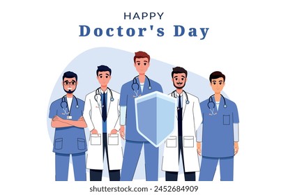 Medical team of male doctors and nurses of different nationalities and different specialties. Hospital and clinic workers. Treatment. Staff. International Doctor's Day. People and person