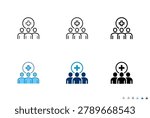 Medical team people line and solid icon set for healthcare and medical concept