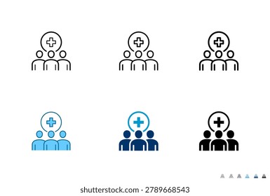 Medical team people line and solid icon set for healthcare and medical concept