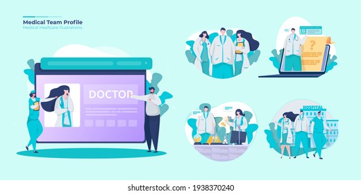 Medical team profile illustration concept, About medical team profile illustration set for mobile app or website