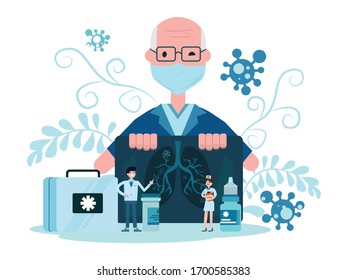 The medical team used x-rays and treating the lungs of elderly male patient with coronary virus.