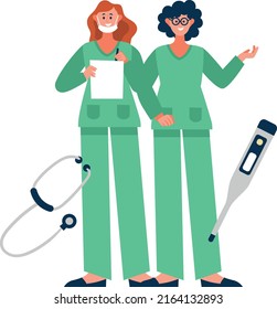 medical team wearing their uniform.Group of doctors, medical staff.Set of medical staff characters ,vector illustration.